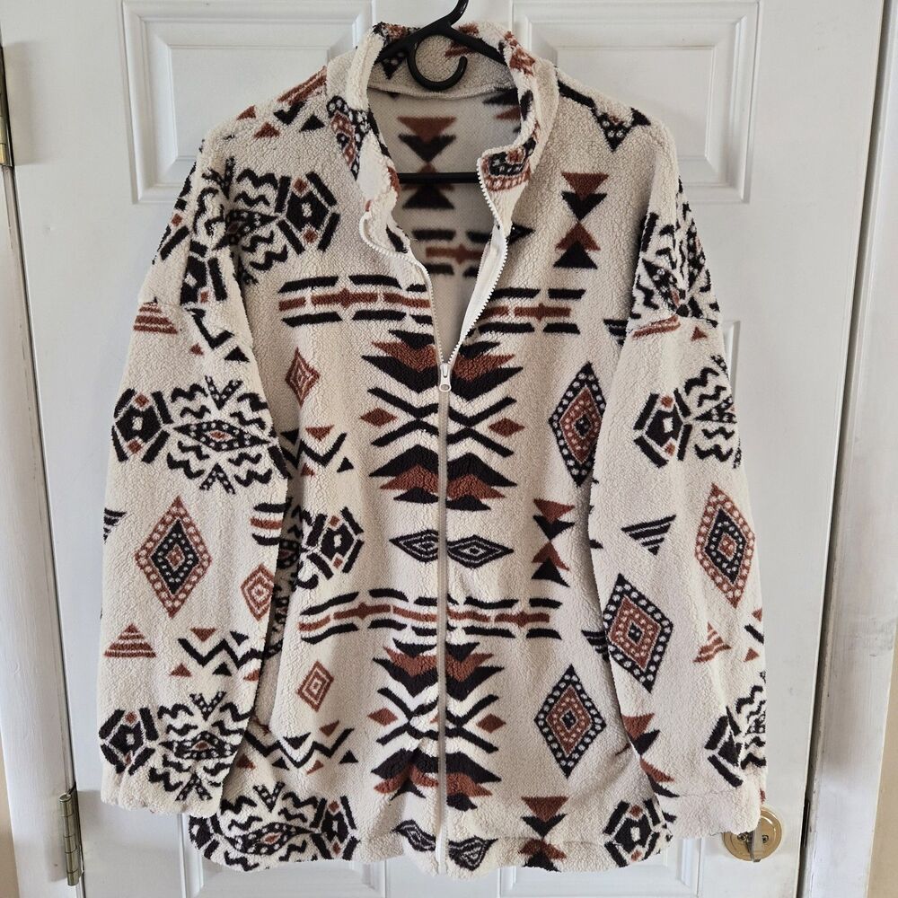 SiS Boutique Sherpa Fleece Jacket Aztec Southwestern Womens 2X Western Zip NWT